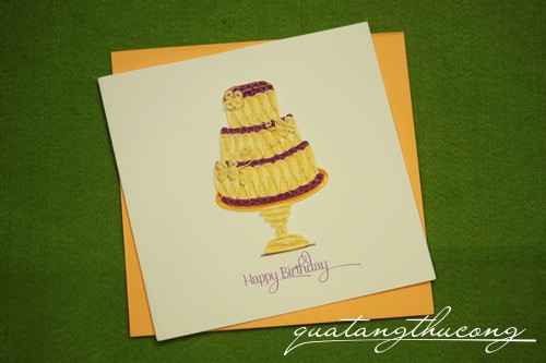 Thiệp quilling bánh kem Happy birthday
